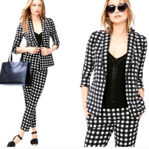 Nwot Banana Republic Dark Navy Black/White Gingham Collared Blazer